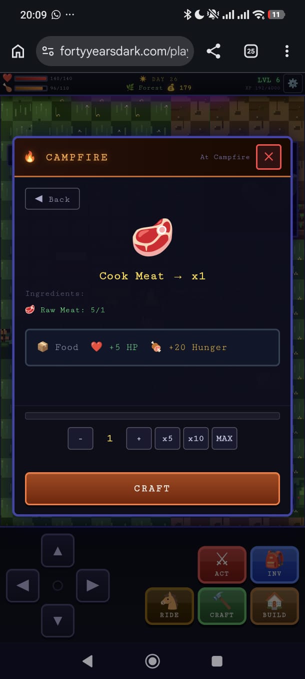 Crafting and cooking system - Combine resources to create items and food in a browser survival game