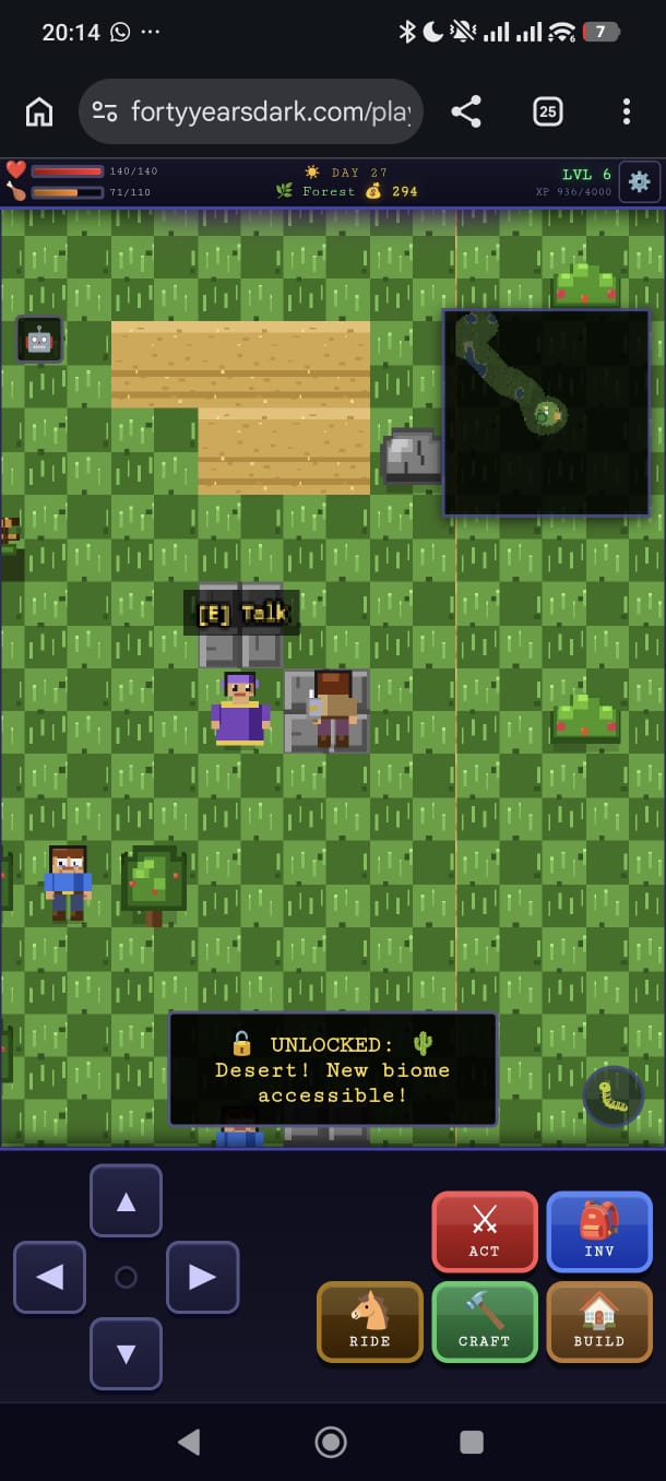 Exploring the forest biome - NPCs, minimap, and biome unlocks in a free browser RPG